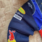 Stitching detail on Red Bull Racing Jacket – faux leather embroidered design
