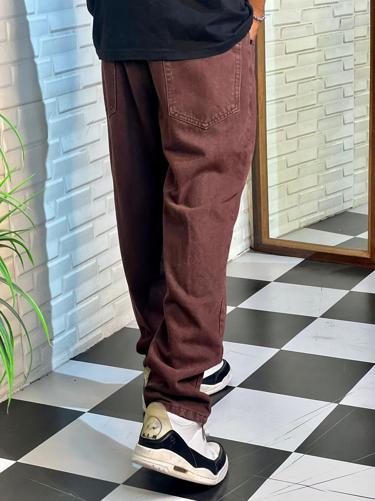 Brown Straight Fit Baggy Denim Jeans