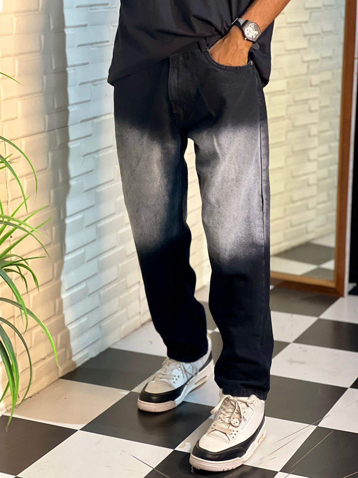 Dual Shade Straight Fit Baggy  Denim Jeans