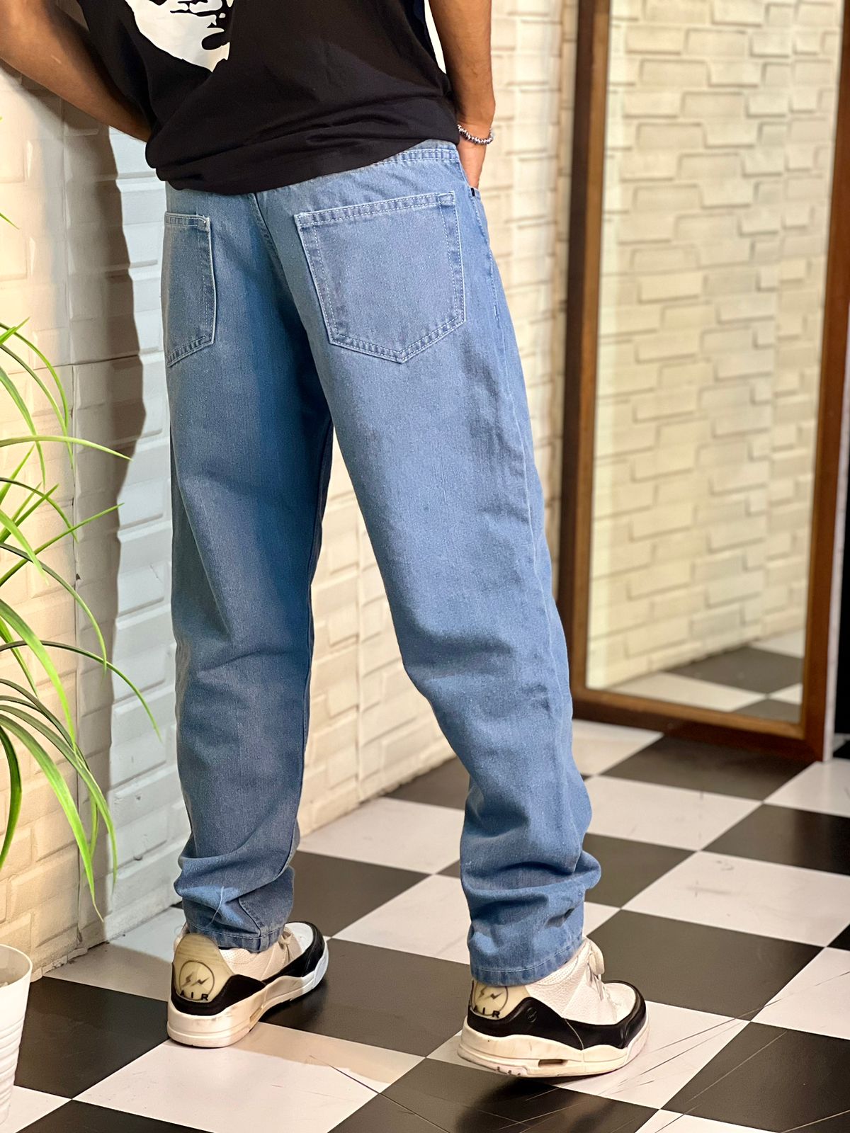 Sky Blue Straight Fit Baggy Jeans For Men
