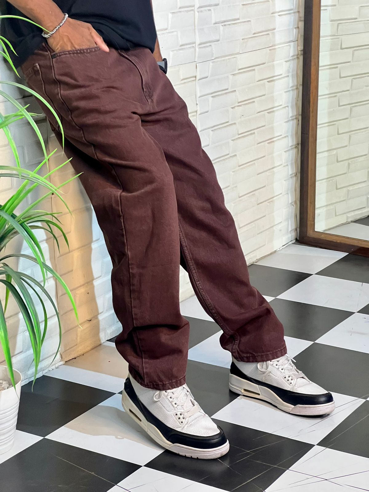 Brown Straight Fit Baggy Denim Jeans