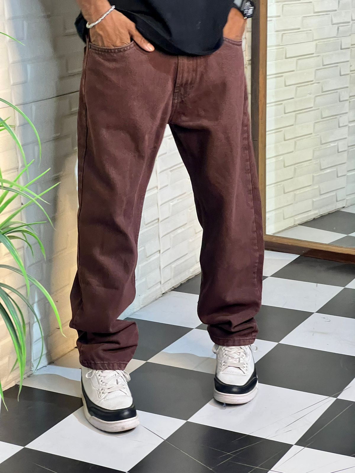 Brown Straight Fit Baggy Denim Jeans