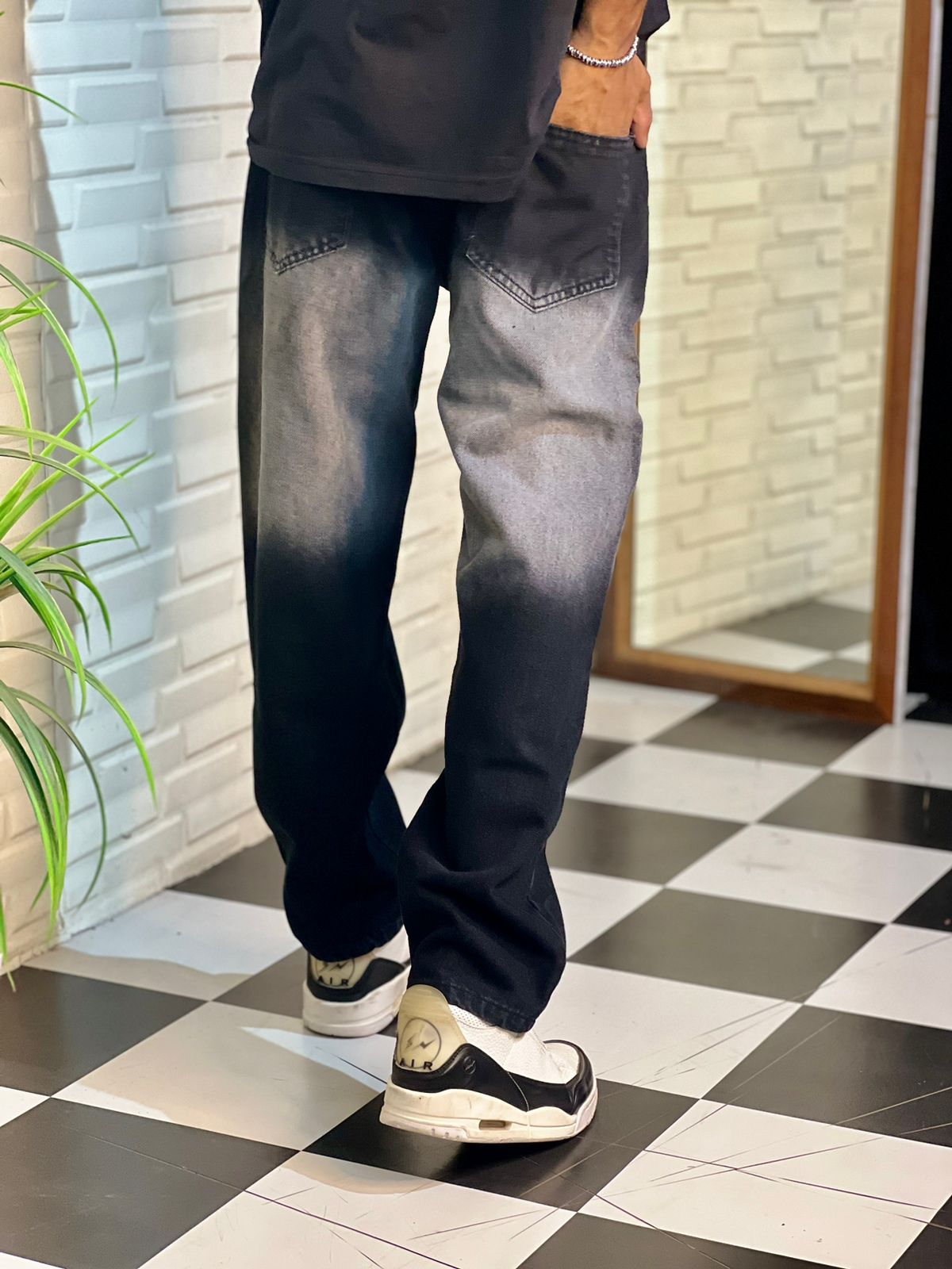 Dual Shade Straight Fit Baggy  Denim Jeans